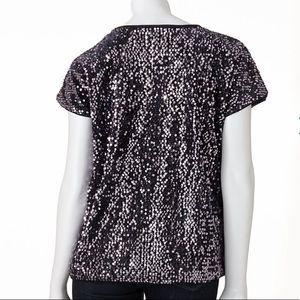 Jennifer Lopez Blue Waters Short-sleeved Crewneck Sequin Velour Top size XL